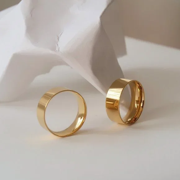 NEW 18K Gold Plated Wide Flat Simple Classic Wedding Ring - Picture 4 of 7